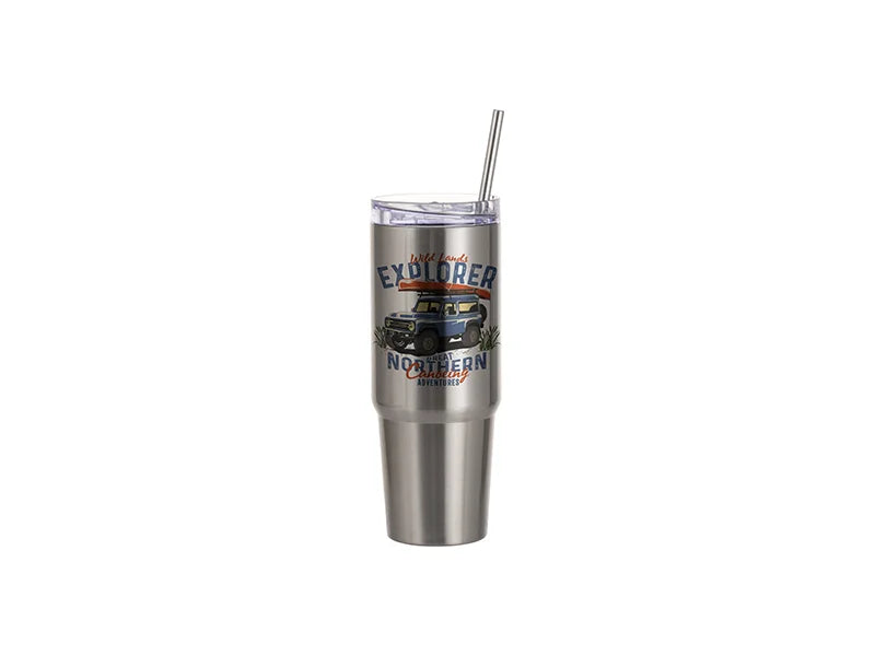 Sublimation Blanks 30oz/900ml Stainless Steel Travel Tumbler with Lid & Straw (Silver)