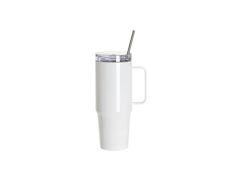 Sublimation Blanks 30oz/900ml Stainless Steel Handled Travel Tumbler with Lid & Straw(White)