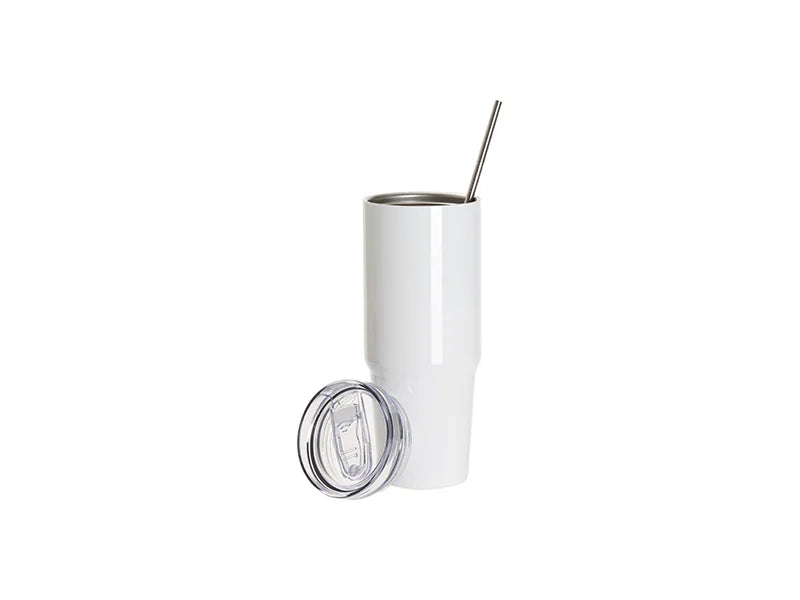 Sublimation Blanks 30oz/900ml Stainless Steel Travel Tumbler with Lid & Straw(White)