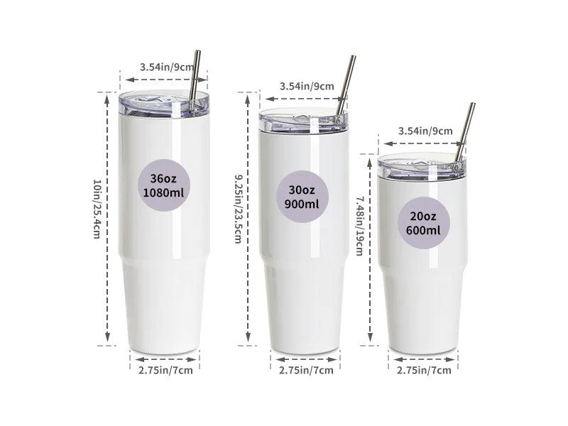 Sublimation Blanks 36oz/1080ml Stainless Steel Travel Tumbler with Lid & Straw (Silver)