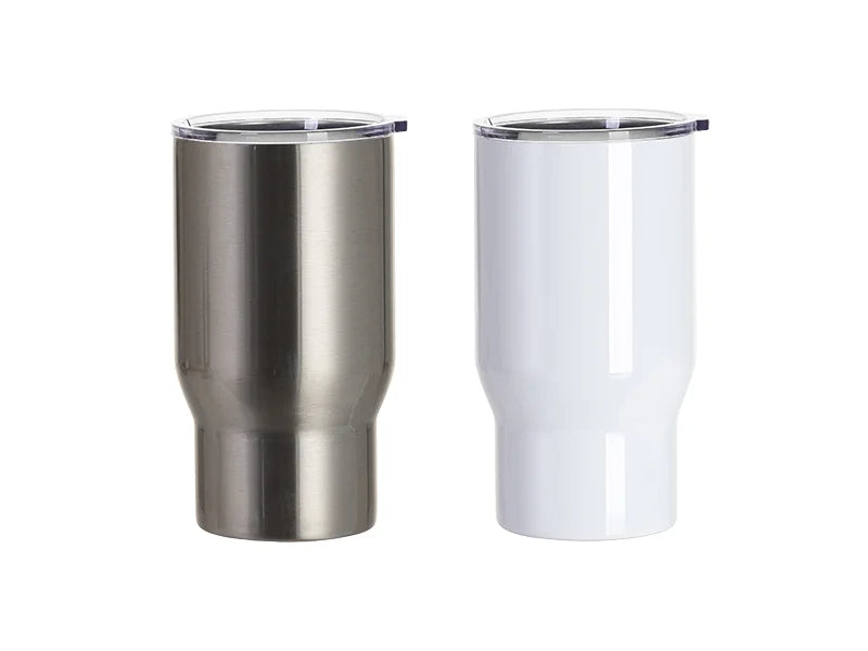 Sublimation Blanks 18oz/550ml Stainless Steel Travel Tumbler with Clear Flat Lid (Silver)