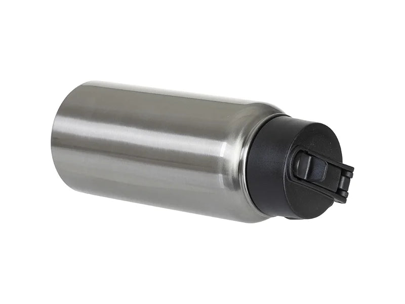 25oz/750ml Stainless Steel Water Bottle w/ Wide Mouth Straw & Portable Lid (Silver)