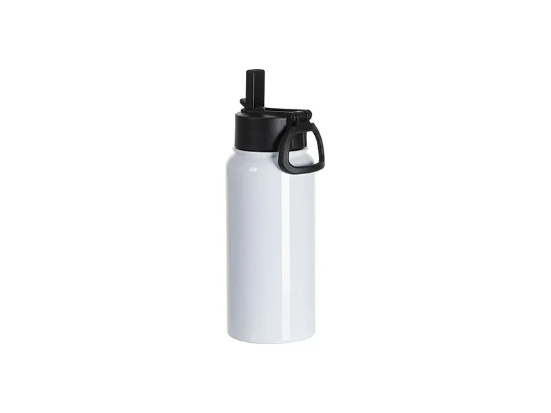 25oz/750ml Stainless Steel Water Bottle w/ Wide Mouth Straw & Portable Lid (White)