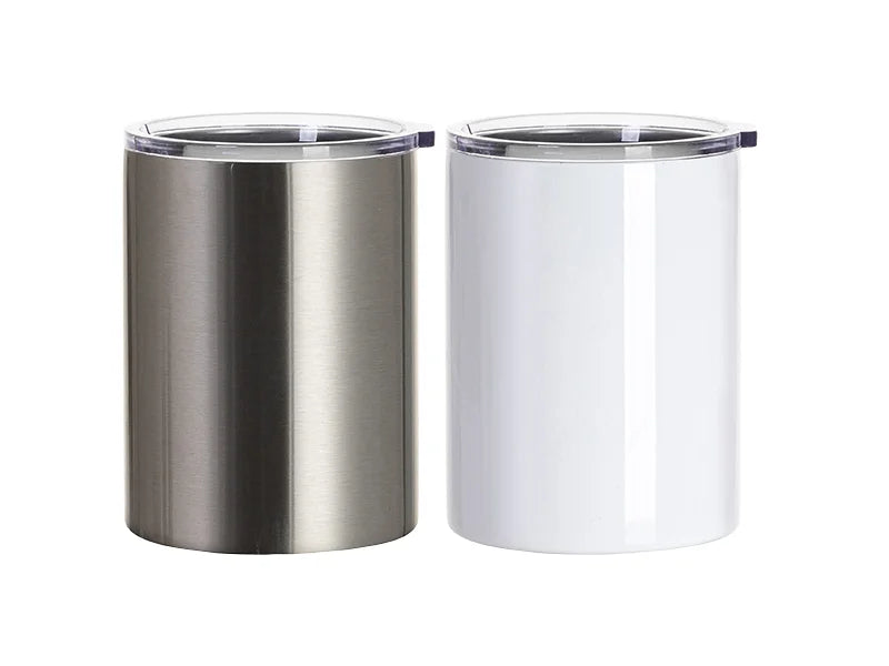 Sublimation Blanks 13oz/400ml Stainless Steel Coffee Cup with Clear Flat Lid (White)