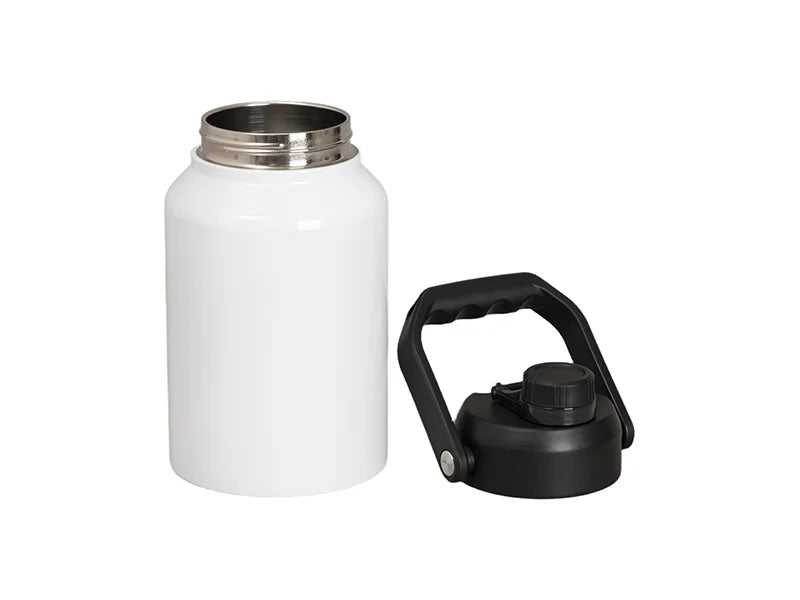 64oz/2000ml Sublimation Stainless Steel Tumbler w/ Black Portable Lid(White)