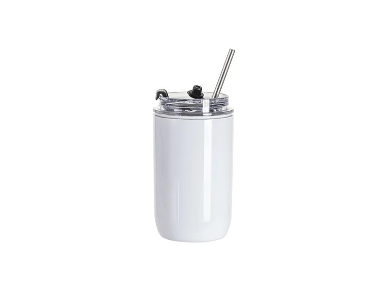 Sublimation 12oz/350ml Stainless Steel Tumbler with Flip Lid & Straw(White)