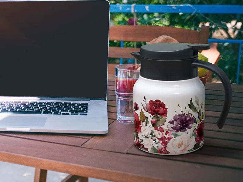 Sublimation Blanks 32oz/1000ml Stainless Steel Coffee Pot w/ Black Handle& Lid (White)