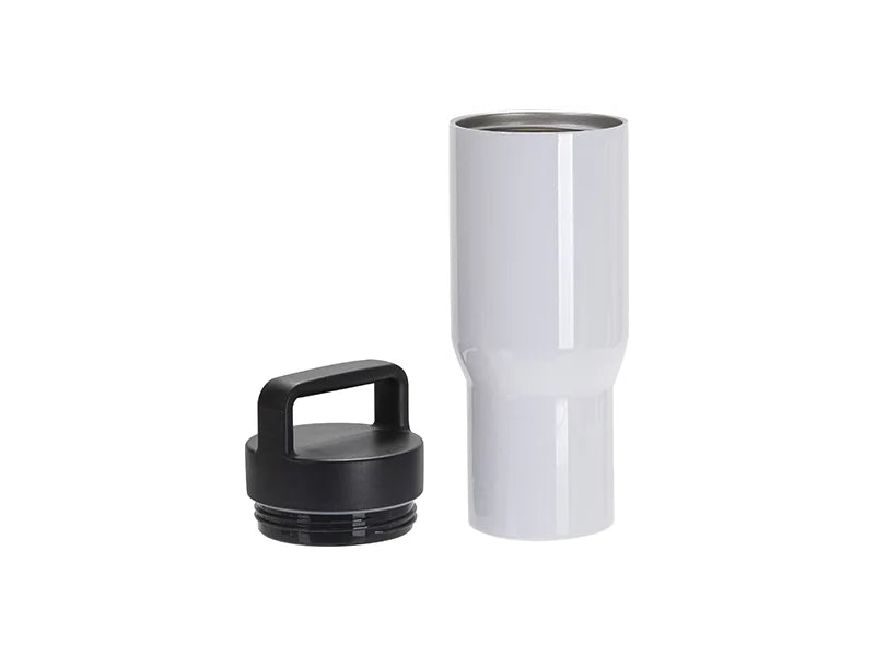 Sublimation Blanks 25oz/750ml Stainless Steel Travel Mug w/ Protable Black Lid (White)