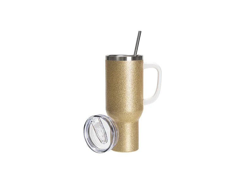 Sublimation Blanks 40oz/1200ml Stainless Steel Glitter Tumbler with Lid & Straw (Rose Gold)