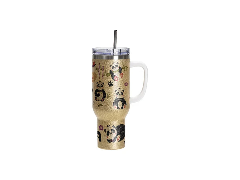 Sublimation Blanks 40oz/1200ml Stainless Steel Glitter Tumbler with Lid & Straw (Rose Gold)