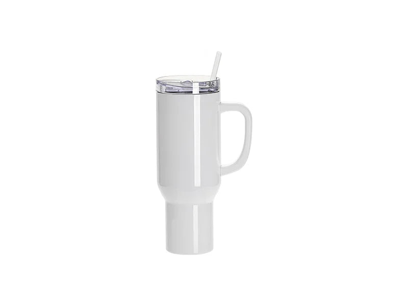 Sublimation Blanks 40oz/1200ml Stainless Steel White Travel Tumbler with Lid & Straw(White Handle)