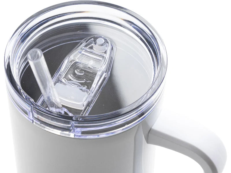 40oz/1200ml White Sublimation Stainless Steel Travel Tumbler with Lid & Straw(3D Heat Resistant White Plastic Handle)