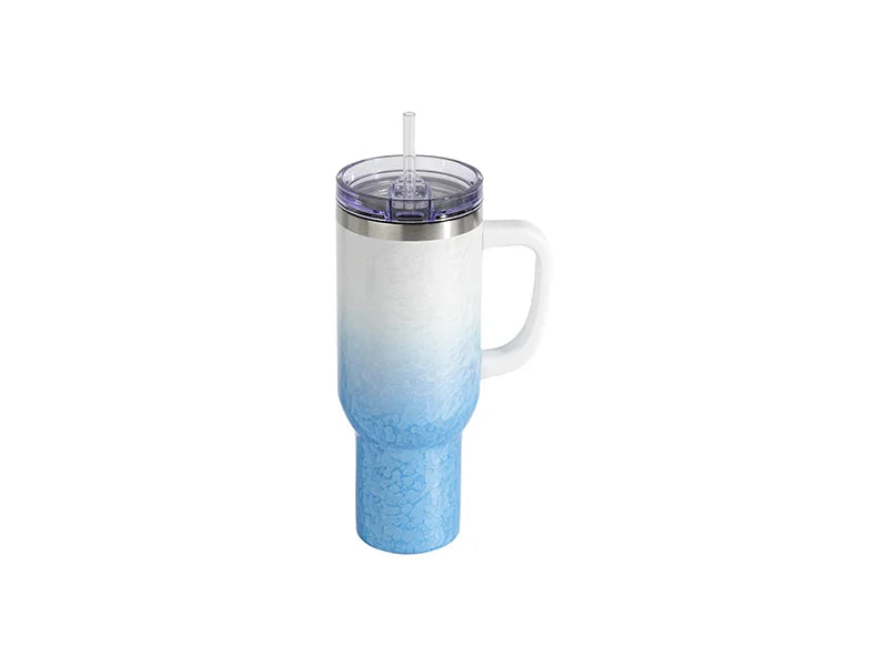 Sublimation 40oz/1200ml White Handle 3D Puffy Cloud Stainless Steel Travel Tumbler with Lid & Straw(Gradient White & Light Blue)