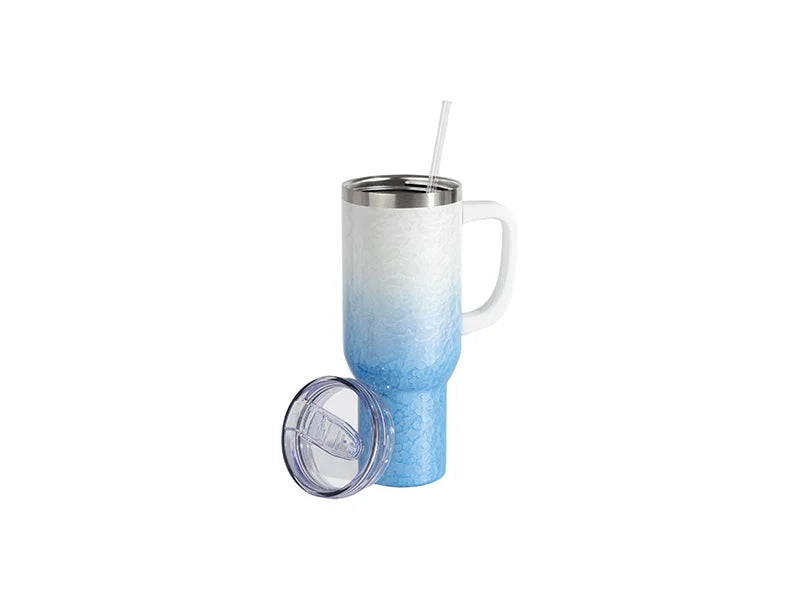 Sublimation 40oz/1200ml White Handle 3D Puffy Cloud Stainless Steel Travel Tumbler with Lid & Straw(Gradient White & Light Blue)