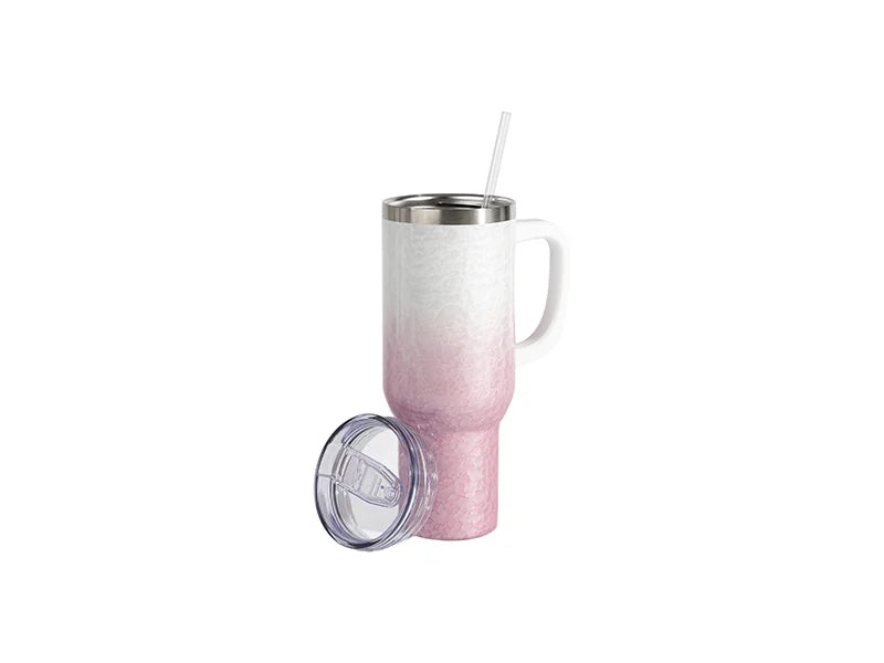 Sublimation 40oz/1200ml White Handle 3D Puffy Cloud Stainless Steel Travel Tumbler with Lid & Straw(Gradient White & Pink)