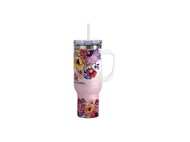 Sublimation 40oz/1200ml White Handle 3D Puffy Cloud Stainless Steel Travel Tumbler with Lid & Straw(Gradient White & Pink)