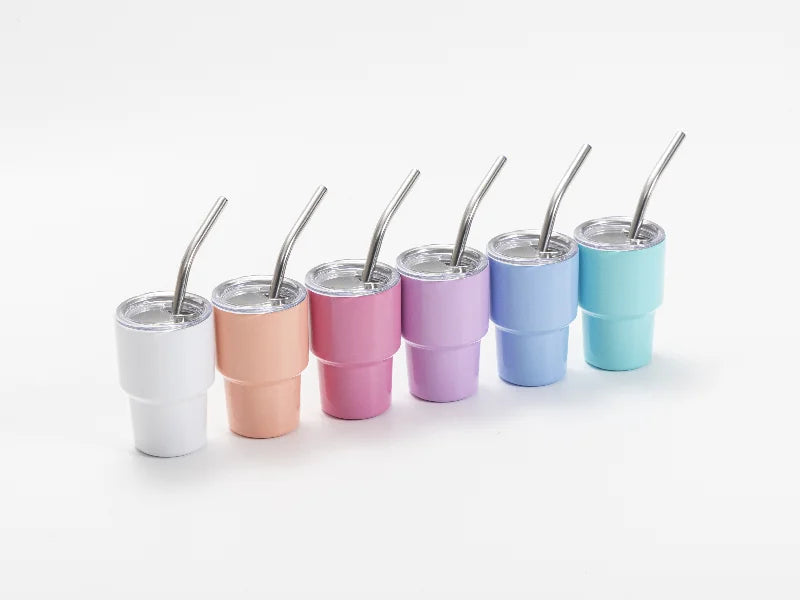 Sublimation Blank 3oz/90ml Mini Sub Stainless Steel Tumbler Shot Glass w/ Straw