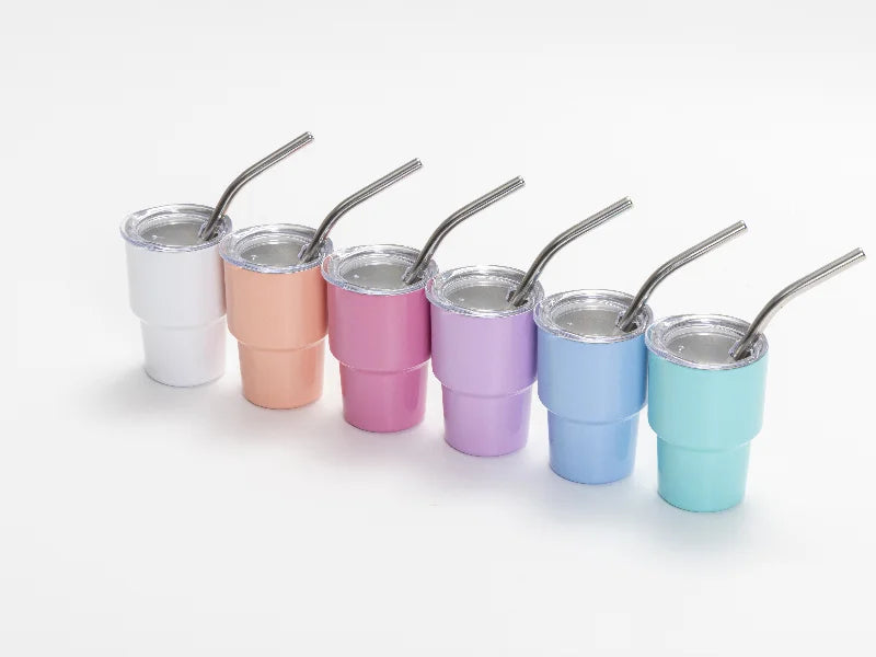 Sublimation Blank 3oz/90ml Mini Sub Stainless Steel Tumbler Shot Glass w/ Straw (Assorted 6 Colors)