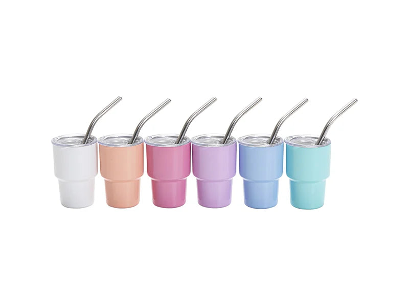 Sublimation Blank 3oz/90ml Mini Sub Stainless Steel Tumbler Shot Glass w/ Straw (Assorted 6 Colors)