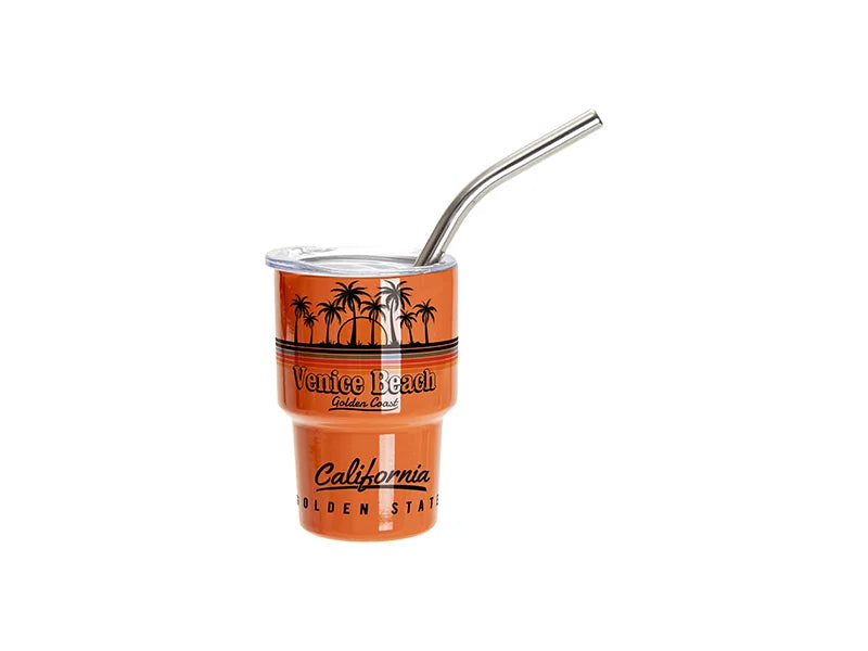Sublimation Blanks 3oz/90ml Mini Stainless Steel Tumbler Shot Glass w/ Straw(Orange)