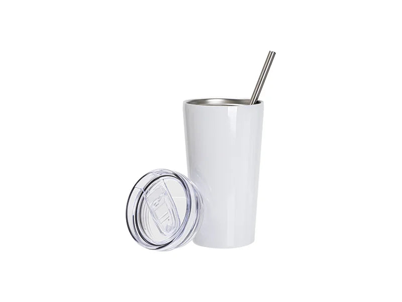 18oz/550ml Sublimation Blanks Stainless Steel Tapered Tumbler with slide waterproof lid & Straw(White)