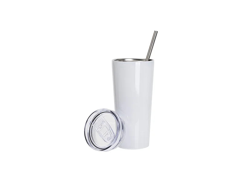 22oz/700ml Sublimation Blanks Stainless Steel Tapered Tumbler with slide waterproof lid & Straw(White)
