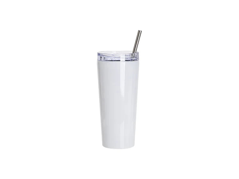 22oz/700ml Sublimation Blanks Stainless Steel Tapered Tumbler with slide waterproof lid & Straw(White)