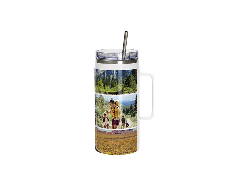 40oz/1200ml Sublimation Blanks Stainless Steel Wine Barrel Tumbler with Slide Waterproof Lid & Straw(White)