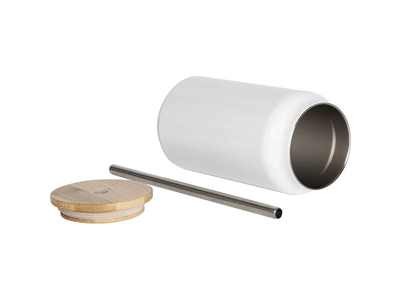 Sublimation Blanks 15oz/450ml Double Wall SS Can Mug with Bamboo Lid(White)