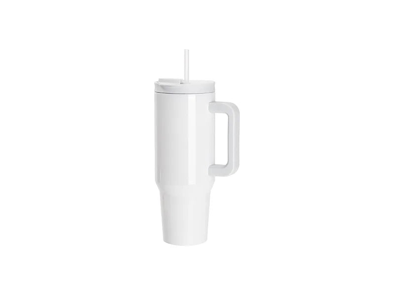 Sublimation Blanks 40oz/1200ml Stainless Steel White Travel Tumbler with Flip Lid & Straw(Gray White Handle)