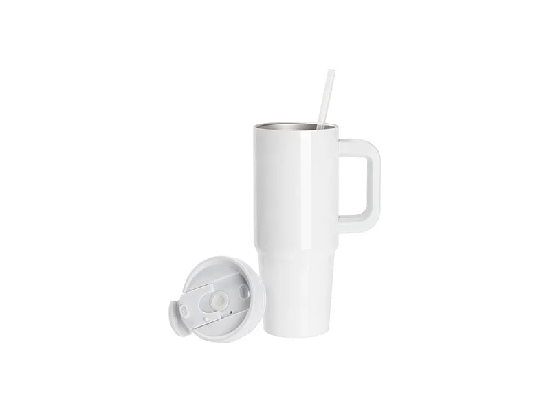 Sublimation Blanks 30oz/900ml Stainless Steel Travel Tumbler with Flip Lid & Straw(White Handle)