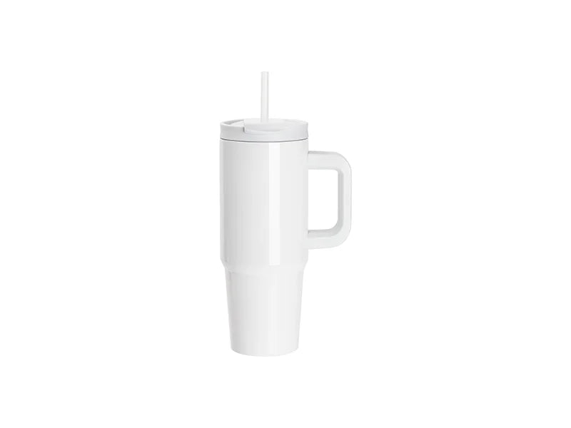 Sublimation Blanks 30oz/900ml Stainless Steel Travel Tumbler with Flip Lid & Straw(White Handle)