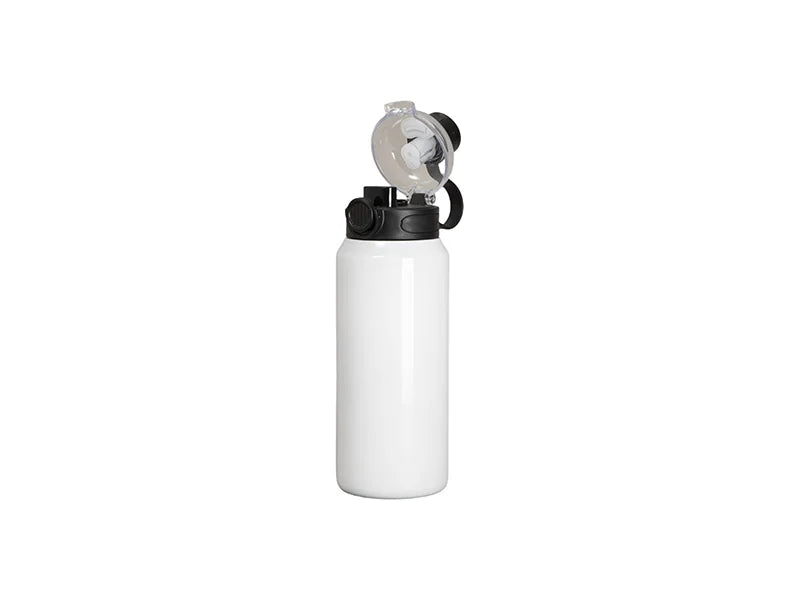 32oz/960ml Sublimation Stainless Steel Bottle w/ Black Pop Lid (White)