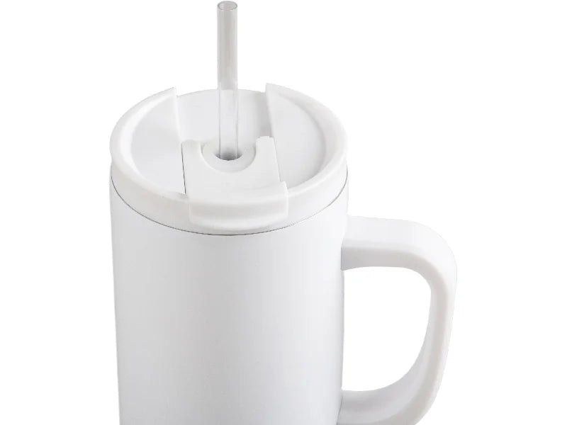 Sublimation 50oz/1500ml Stainless Steel White Travel Tumbler with Lid & Straw(White Handle)