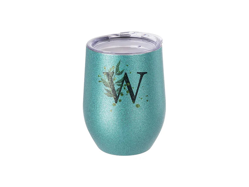 Sublimation 12oz/360ml Stainless Steel Stemless Glitter Cup w/ Lid (Blue)