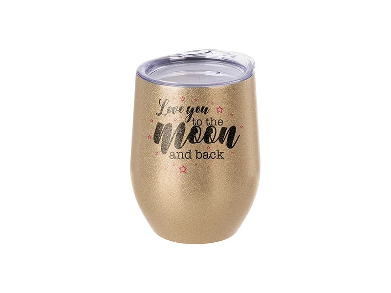 Sublimation 12oz/360ml Stainless Steel Stemless Glitter Cup w/ Lid (Rose Gold)
