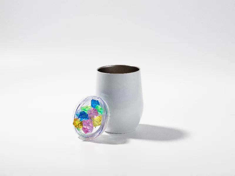 12oz SS Sublimation Blanks White Stemless Wine Cup with Color Fake Crushed Ice Topper Lid