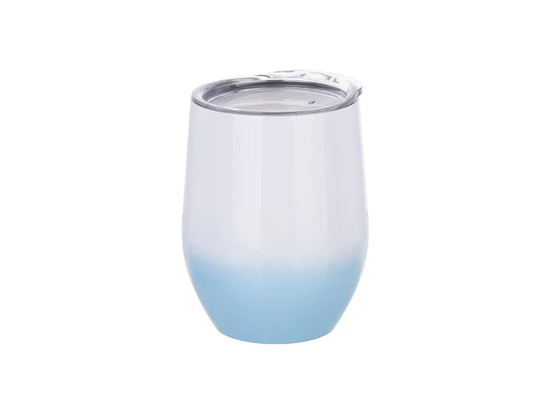Sublimation 12oz Stainless Steel Stemless Wine Cup with Lid (Gradient Color White&Light Blue)
