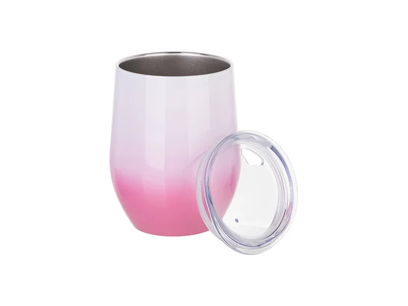 Sublimation 12oz/360ml Stainless Steel Stemless Cup w/ Lid (Gradient Color White & Pink)