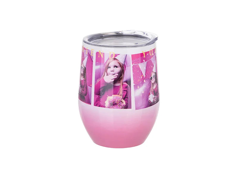 Sublimation 12oz/360ml Stainless Steel Stemless Cup w/ Lid (Gradient Color White & Pink)