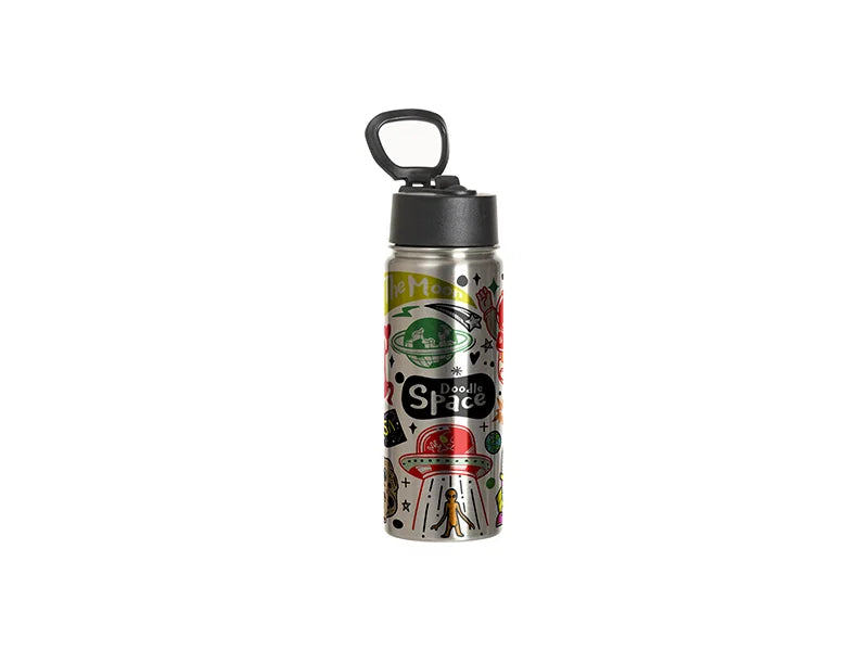 Sublimation 27oz/800ml Stainless Steel Water Bottle w/ Black Straw Lid(Silver, Single Wall)
