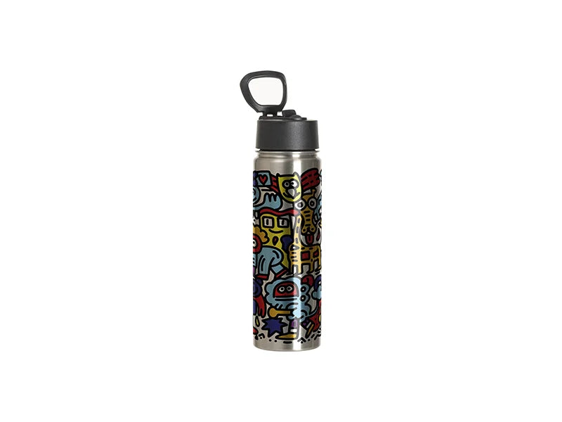 Sublimation 30oz/900ml Stainless Steel Water Bottle w/ Black Straw Lid(Silver, Single Wall)