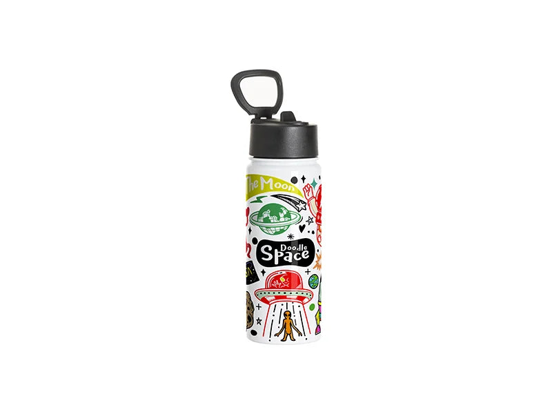 Sublimation 27oz/800ml Stainless Steel Water Bottle w/ Black Straw Lid(White, Single Wall)