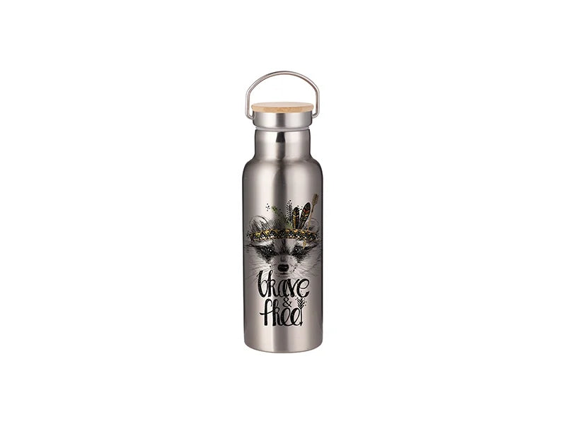 Sublimation 500ml/17oz Portable Bamboo Lid Stainless Steel Bottle (Silver)