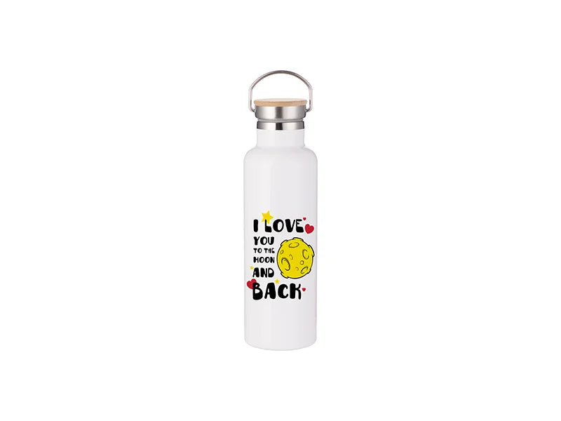 Sublimation 750ml/25oz Portable Bamboo Lid Stainless Steel Bottle (White)