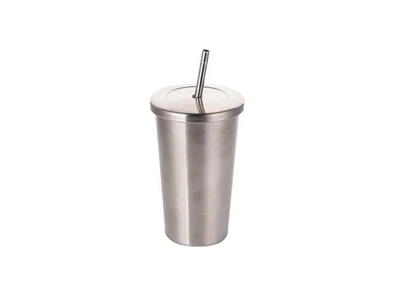 Sublimation 18oz/550ml Stainless Steel Tumbler with Straw & Lid (Silver) MOQ:3000