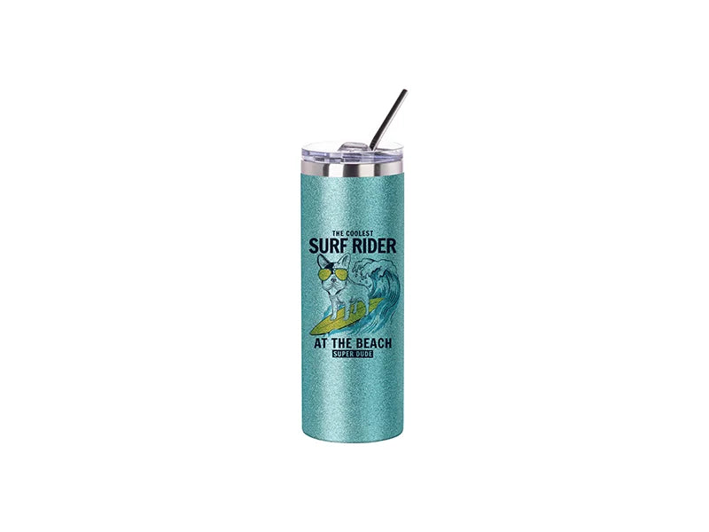 Sublimation 20oz/600ml Glitter Stainless Steel Skinny Tumbler with Straw & Lid (Light Blue)