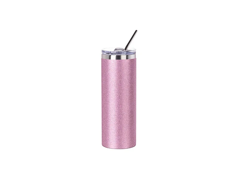 Sublimation 20oz/600ml Glitter Stainless Steel Skinny T Tumbler with Straw & Lid (Pink)