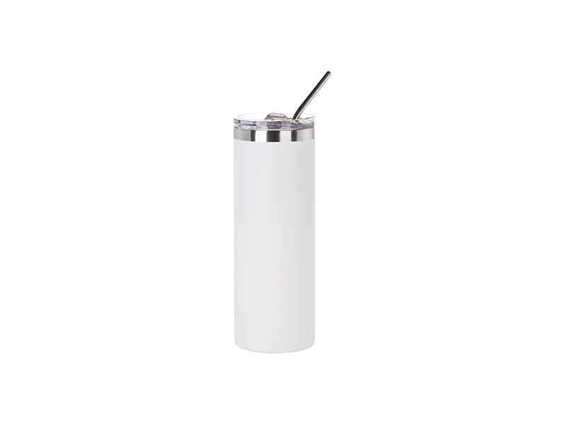 Sublimation Blanks 20oz/600ml Powder Coated SS Tumbler with Straw & Waterproof Flip Lid (White, Matt Sub Coating)