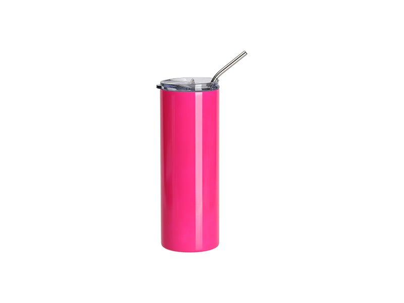 Sublimation Blanks 20oz/600ml Stainless Steel Fluorescent Tumbler with Straw & Lid(Rose Red)
